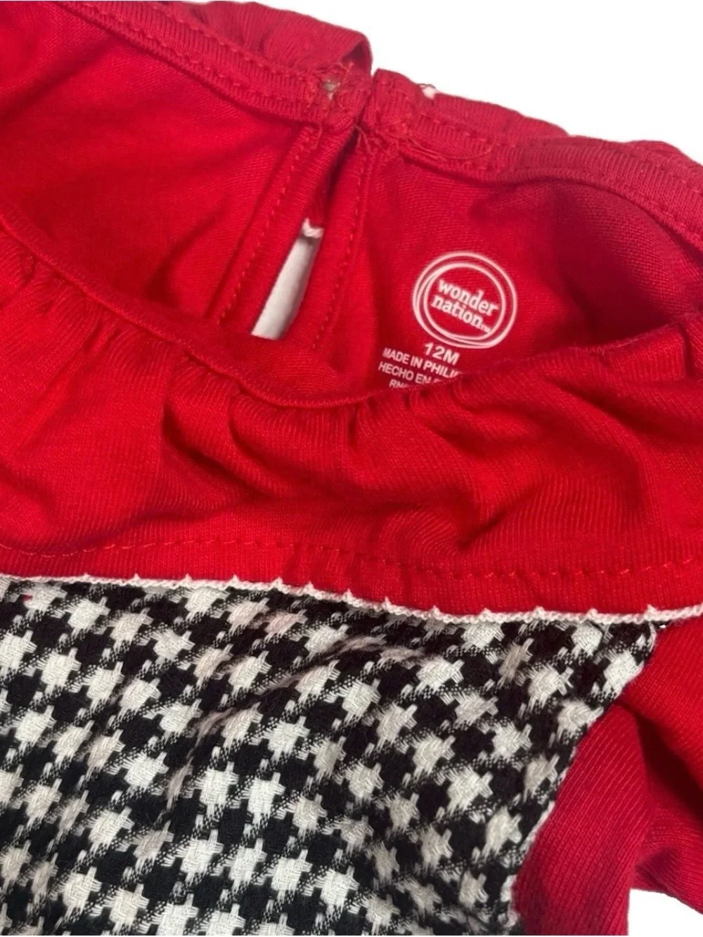 Wonder Nation Girls 12M Red Houndstooth Knit Cotton One-Piece Overall Snap NWOT